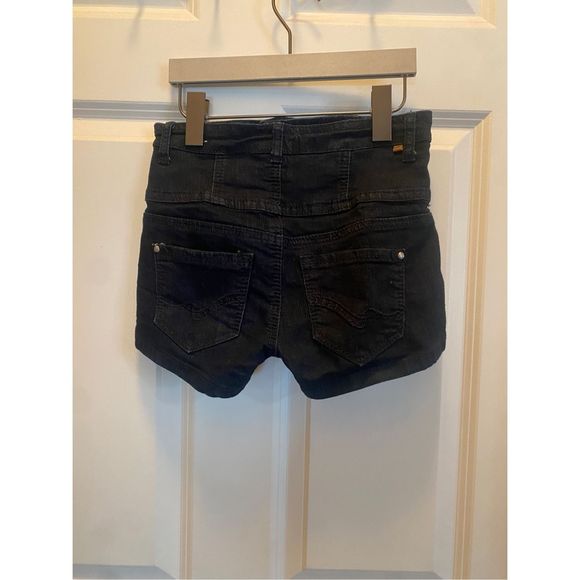 Junior’s • Almost Famous • High Waisted • Dark Wash Denim • Button Fly • Shorts - Picture 2 of 4